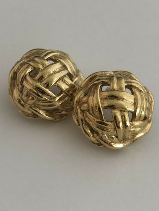 Vintage Givenchy Gold Plated Domed Open Weave Pattern Button Pierced Earrings