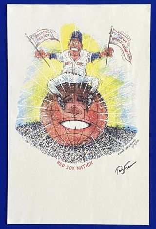 2004 Ws Champs Red Sox Terry Francona Signed 11x17 Cartoon Art Germano