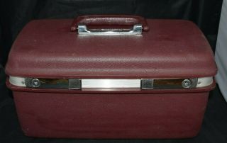 Vintage Samsonite Concord Hard Cosmetic Train Case Brown Luggage W/keys