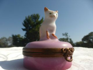 Vintage Limoges France Kitty Cat On Peint Main Porcelain Trinket Box