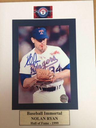 Autograph Nolan Ryan 4x6 Matted To 8x10 Color Photo With (bloody Lip)