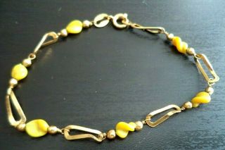 Vintage Signed & 18k Solid Gold Art Glass 6 3/4 " Bracelet 1.  9 Grams Fn25