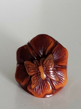 Vintage Carved Bakelite Butterfly Ring Size 9