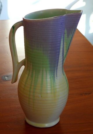 Vintage Crown Devon 1930s Art Deco Purple And Green Drip Glaze Vase