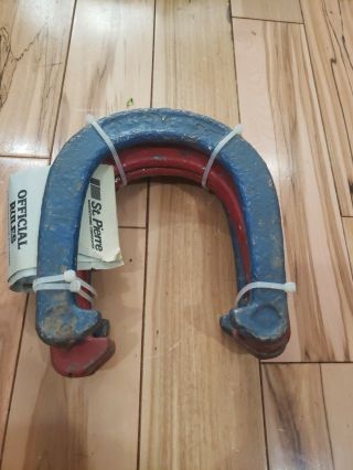 Vintage St.  Pierre Set Of 4 Metal Horseshoes Blue/red With Official Rules