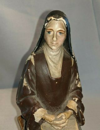Vintage Antique Chalkware Holy Woman Praying Religious Catholic Blessed Statue 2