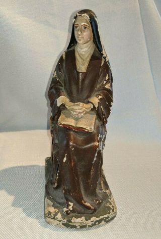 Vintage Antique Chalkware Holy Woman Praying Religious Catholic Blessed Statue 3