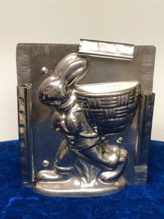 Vintage Chocolate Candy Mold Rabbit Dressed In Clothing W/ Basket On Back 668