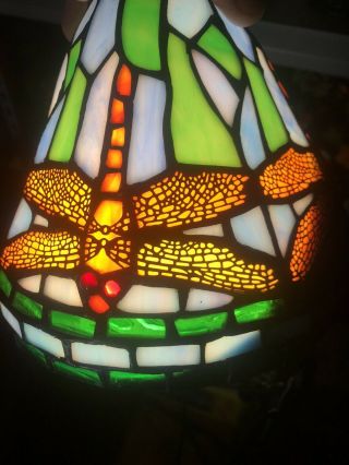 Vintage Tiffany Style Jeweled Dragonfly Stained Glass Lamp Shade