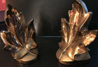 Brass Maple Leaf Bookends - Vintage By Pm Craftsman - 6 1/2 " Tall