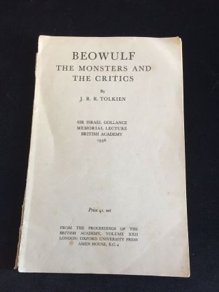 Book Beowulf Monsters & The Critics By J R R Tolkien British Academy