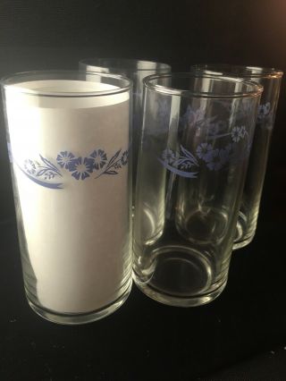 Set 4 Vintage Corning Ware Blue Cornflower Glass Cups 6” Tall Iced Tea Glasses