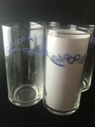 Set 4 Vintage Corning Ware Blue Cornflower Glass Cups 6” Tall Iced Tea Glasses 2