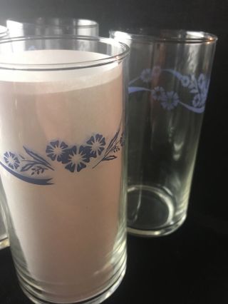 Set 4 Vintage Corning Ware Blue Cornflower Glass Cups 6” Tall Iced Tea Glasses 3