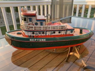 Tin Toy Old Vintage Battery Operate Neptune Boat Ship Toy Made In Japan Px - 45
