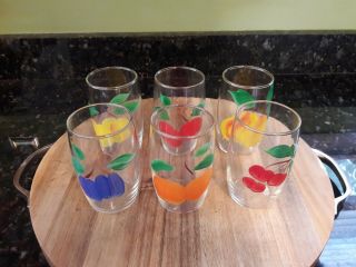 Vintage Set Of 6 Bartlett Collins Gay Fad Hand Painted Juice Glasses