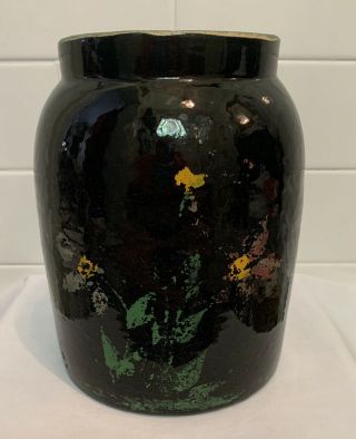 Antique Vintage Kitchen Mccoy Pottery Black Stoneware Crock Cookie Jar 1920s