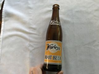 1950’s Worley’s Root Beer Vintage Amber Glass Soda Bottle,  Selma,  North Carolina