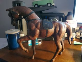 Antique Vintage Figure Leather Wrapped Horse Figurine Statue Equestrian
