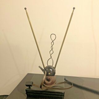 Vintage Tv Antenna Telescoping Rabbit Ears Iron Base And Bakelite 1950s