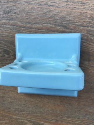 Vintage Powder Blue Ceramic Soap Dish And Toothbrush Holder