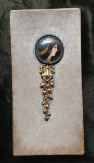 Antique French Portrait Miniature Enamel On Copper Art Nouveau Lady Bon Bon Box