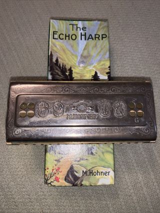 Vintage The Echo Harp Harmonica M.  Hohner Box C/g 64 Hole Germany