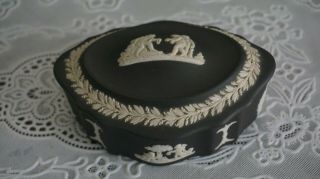 Vintage Wedgwood Jasperware Black And White Oval Trinket Box,  England