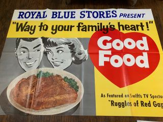 Vintage Royal Blue Food Store Grocery Banner Sign Display