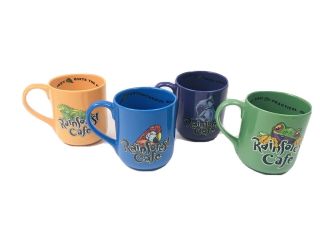 Set Of 4 Vintage Rainforest Cafe Mugs Iggy Orange,  Rio Blue,  Green,  Purple,  Euc