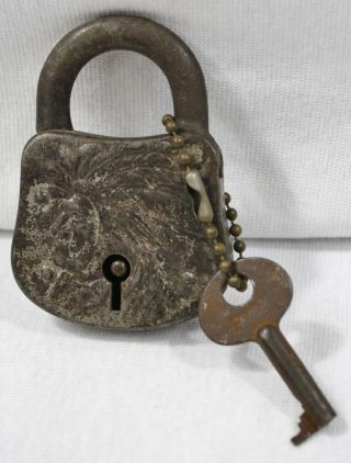 Antique/vintage Story Book/ Indian Chief Head Padlock With Key