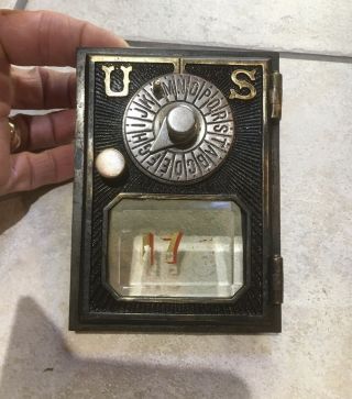 Vintage U.  S.  Post Office Mailbox Door With Door Frame,  2 Dials,  Twist Knob