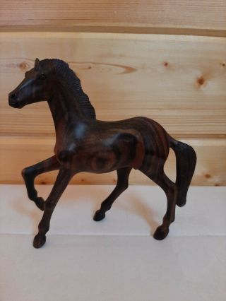 Wood Horse Sculpture Trotting Hand Carved Detailed Vintage Teak?