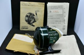 Vintage Johnson Century 100b Casting Reel With Service Papers From Jonson