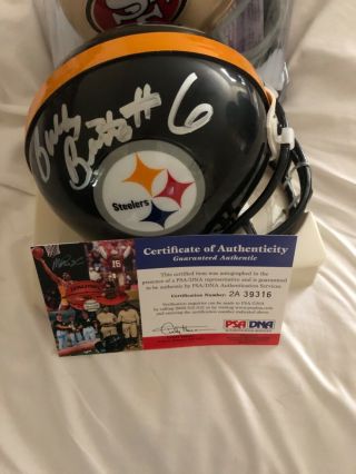 Antwain Randle El And Bubby Brister Pittsburgh Steelers Signed Mini Helmet.