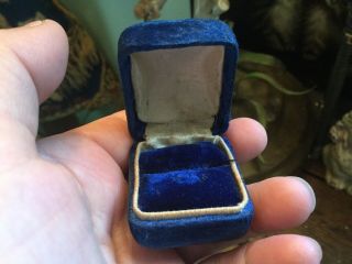 Antique Vintage Dark Blue Velvet Ring Jewelry Presentation Box