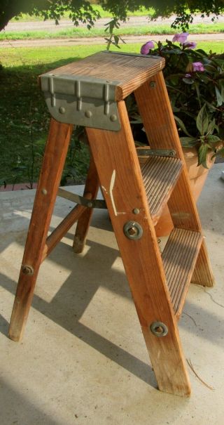 Vintage Wood / Wooden 2 Step Ladder.  Shabby Plant Stand