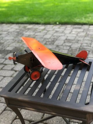 Antique Metal Airplane Model Toy Rustic Black And Red Vintage Collectible