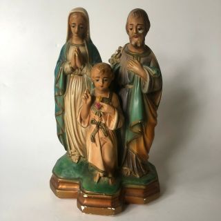 Vintage Holy Family Jesus Mary Joseph Chalkware Religious Figure Statue Italy 6 "