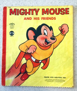 Cbs Television Mighty Mouse And Friends Terrytoons 1957 Vtg Fabric Book Cloth
