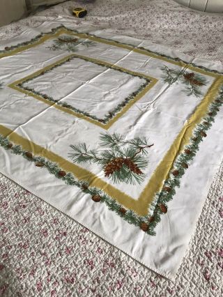 Vintage Pine Cone Tablecloth Tagged California Hand Prints Fall Or Holidays