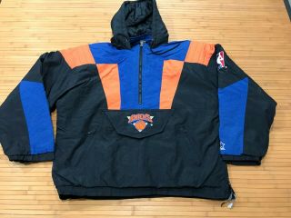Mens Large - Vtg 90s Nba York Knicks Starter Quilted Pullover Hooded Jacket