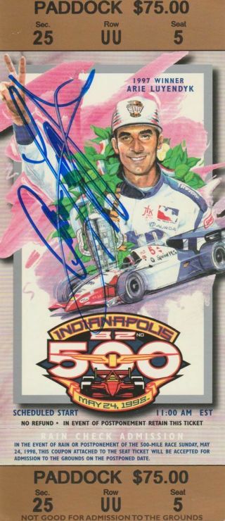 1998 Arie Luyendyk (pictured) Signed Indy 500 Indy Car Ticket