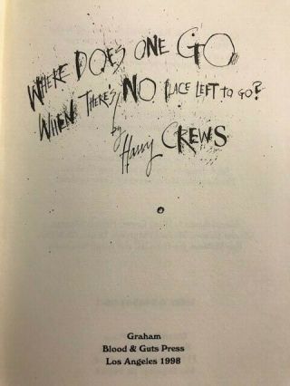 HARRY CREWS WHERE DOES ONE GO SIGNED LIMITED IN DJ AS 2