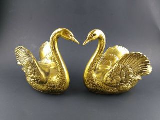 Two Vintage Pm Craftsman Brass Swan Book Ends Made In Usa