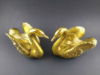 Two Vintage PM Craftsman Brass Swan Book Ends Made in USA 2