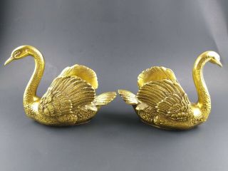 Two Vintage PM Craftsman Brass Swan Book Ends Made in USA 3