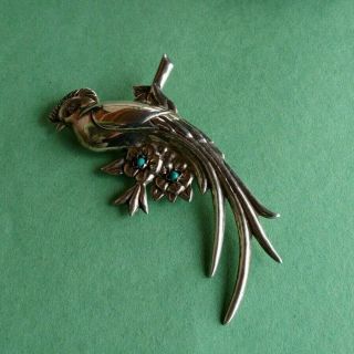 Large Vintage Mexico Silver Quetzal Parrot Bird Pin Brooch Hallmarked Ave Juan