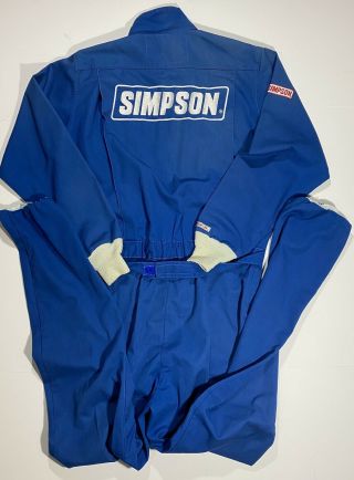 Vtg Simpson Racing Suit Coveralls Nomex Fire Retardant Indy Racewear Blue