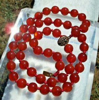 Vtg Chinese Carnelian Bead Necklace Sterling Vermeil Filigree Clasp 25 "